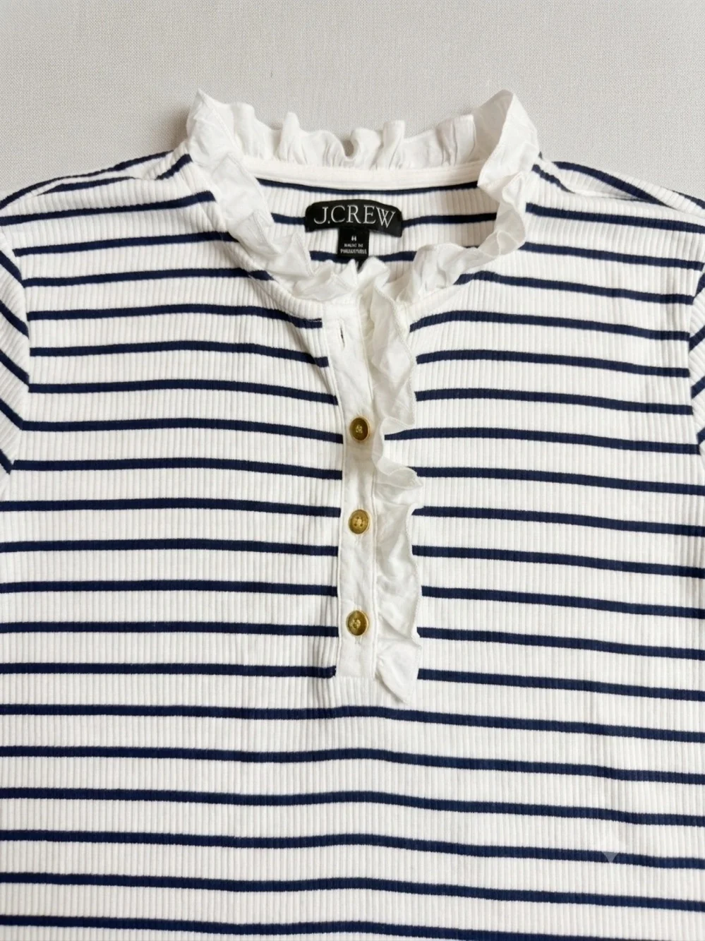 J. Crew Striped Ribbed Striped Ruffle Stretch Top Size Medium